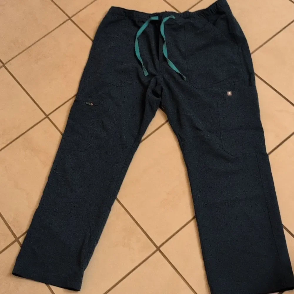 Figs Scrubs Pants Cairo Cargo Scrub Pants Caribbean Blue Zip Fly Tie Waist XL /S
